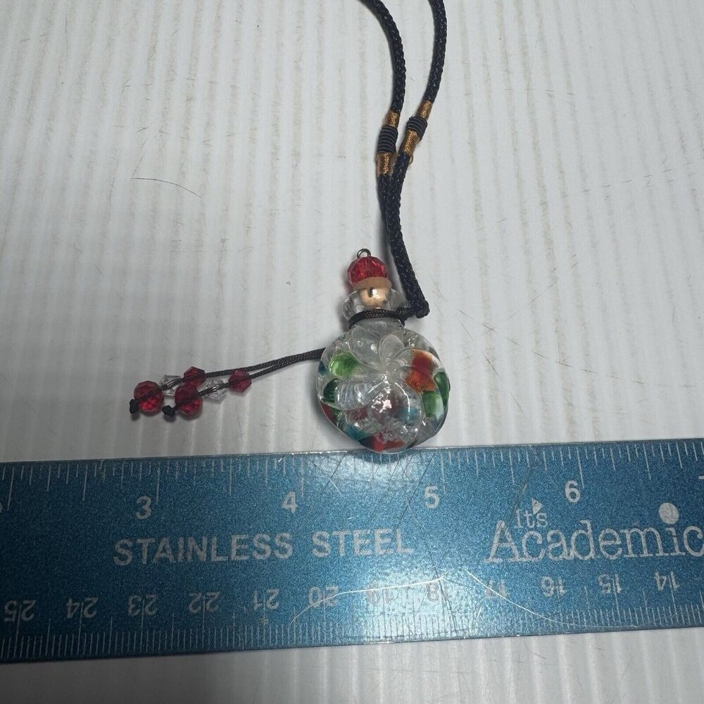 Hand Blown Glass Vase Necklace Clear, Blue, Red & Green PB-3